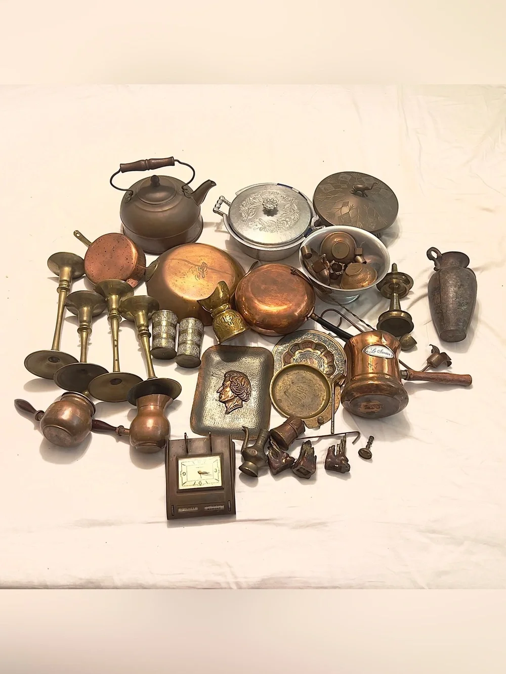 Vintage Antique Mixed Copper and Brass Decorative Kitchenware Set - Copper/Brass